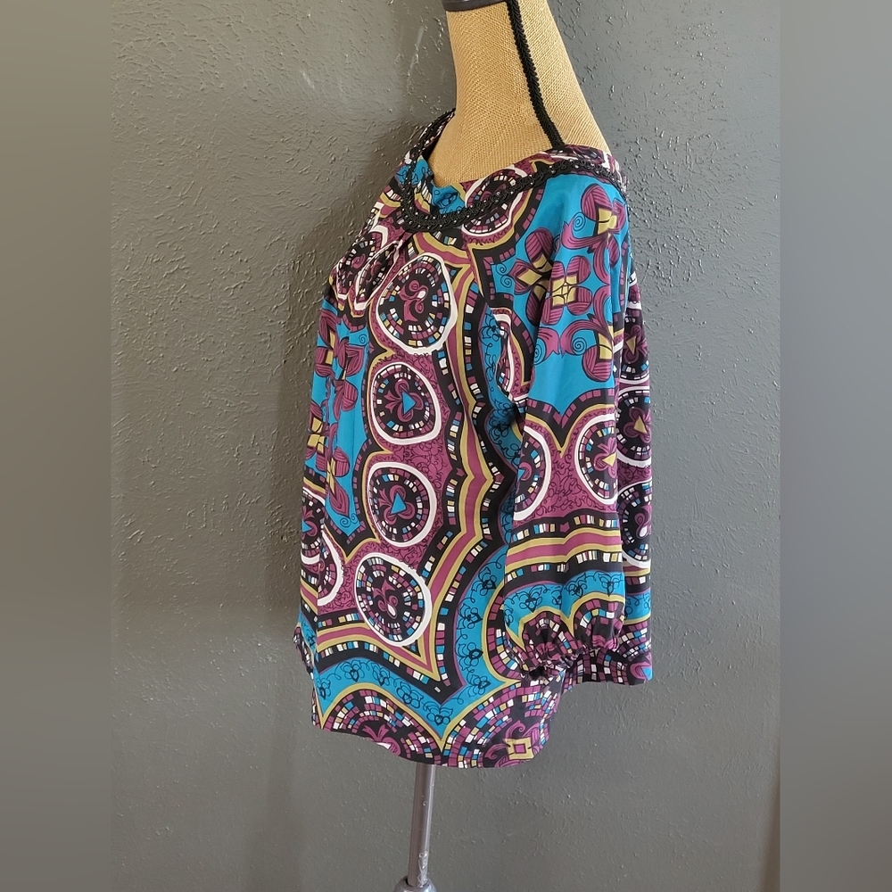 Nicole Miller Medium Pullover Blouse Blue/Pink/Black - Picture 3 of 10